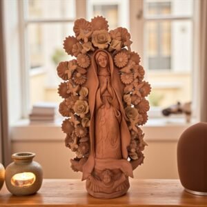 XL Large Virgin Mary clay pieces, Wall hanging  ornaments,  Mexican decoration, Mary Virgin 23.7” sculpture, Technique natural color