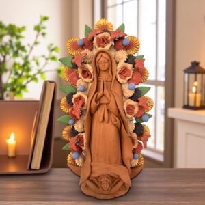 Virgin Mary Handmade Clay Piece, Virgen de Guadalupe  Mexican Decoration, Mary Virgin Sculpture, Metepec Estado de México Virgencita
