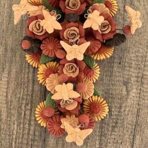 Crucifix Butterflie Roses, Folk art Cross Sculpture, Mexican Wall Hanging, Cross Figurine, Engobes Blancos Estado de México By Artisans