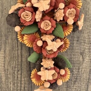 Crucifix Butterflie Roses, Folk art Cross Sculpture, Mexican Wall Hanging, Cross Figurine, Engobes Blancos Estado de México By Artisans