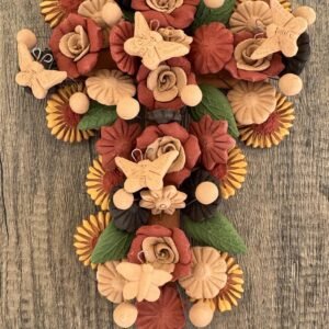 Crucifix Butterflie Roses, Folk art Cross Sculpture, Mexican Wall Hanging, Cross Figurine, Engobes Blancos Estado de México By Artisans