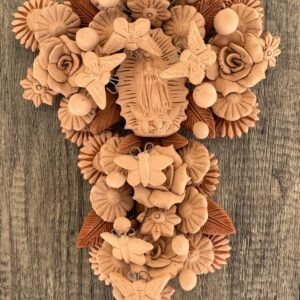 Crucifix Virgin Mary, Folk art Cross Sculpture, Mexican Wall Hanging, Cross Figurine, Engobes Blancos Estado de M xico By Artisans