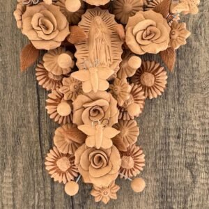 Crucifix Virgin Mary, Folk art Cross Sculpture, Mexican Wall Hanging, Cross Figurine, Engobes Blancos Estado de M xico By Artisans