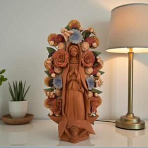 Virgin Mary Handmade Clay Piece, Virgen de Guadalupe  Mexican Decoration, Mary Virgin Sculpture, Metepec Estado de México Virgencita