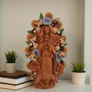 Virgin Mary Handmade Clay Piece, Virgen de Guadalupe  Mexican Decoration, Mary Virgin Sculpture, Metepec Estado de México Virgencita