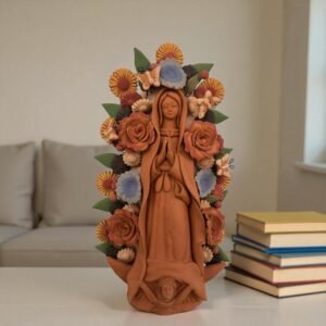 Virgin Mary Handmade Clay Piece, Virgen de Guadalupe  Mexican Decoration, Mary Virgin Sculpture, Metepec Estado de México Virgencita