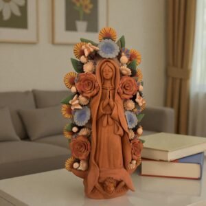 Virgin Mary Handmade Clay Piece, Virgen de Guadalupe  Mexican Decoration, Mary Virgin Sculpture, Metepec Estado de México Virgencita