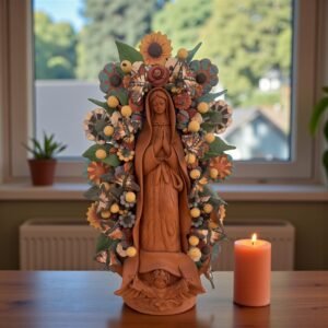 Virgin Mary 20” Handmade Clay Piece, Virgen de Guadalupe  Mexican Decoration, Mary Virgin Sculpture, Metepec Estado de México Virgencita