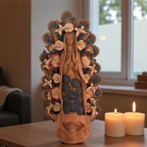 XL Virgin Mary Handmade Clay Piece, Virgen de Guadalupe  Mexican Decoration, Mary Virgin Sculpture,Metepec Estado de México Virgencita 23.7”