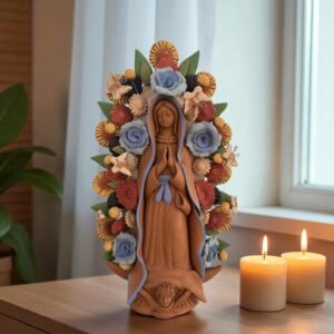 Virgin Mary Handmade Clay Piece, Virgen de Guadalupe  Mexican Decoration, Mary Virgin Sculpture, Metepec Estado de México Virgencita