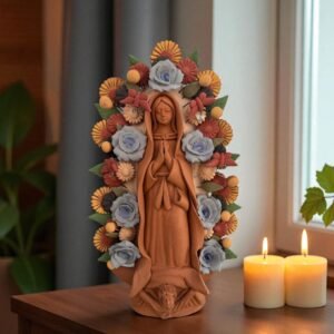 Virgin Mary Handmade Clay Piece, Virgen de Guadalupe  Mexican Decoration, Mary Virgin Sculpture, Metepec Estado de México Virgencita