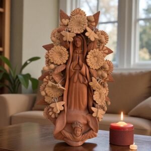 Virgin Mary Handmade Clay Piece, Virgen de Guadalupe  Mexican Decoration, Mary Virgin Sculpture, Metepec Estado de México Virgencita