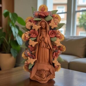 Virgin Mary Handmade Clay Piece, Virgen de Guadalupe  Mexican Decoration, Mary Virgin Sculpture, Metepec Estado de México Virgencita
