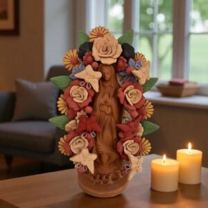 Virgin Mary Handmade Clay Piece, Virgen de Guadalupe  Mexican Decoration, Mary Virgin Sculpture, Metepec Estado de México Virgencita