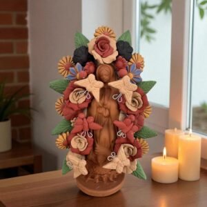 Virgin Mary Handmade Clay Piece, Virgen de Guadalupe  Mexican Decoration, Mary Virgin Sculpture, Metepec Estado de México Virgencita