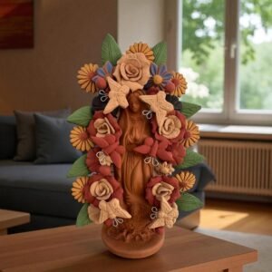 Virgin Mary Handmade Clay Piece, Virgen de Guadalupe  Mexican Decoration, Mary Virgin Sculpture, Metepec Estado de México Virgencita