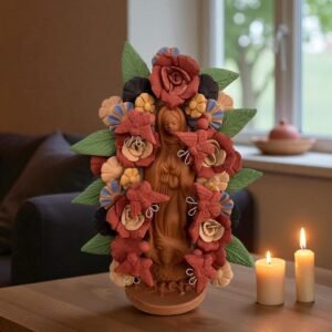 Virgin Mary Handmade Clay Piece, Virgen de Guadalupe  Mexican Decoration, Mary Virgin Sculpture, Metepec Estado de México Virgencita