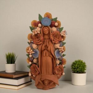Virgin Mary Handmade Clay Piece, Virgen de Guadalupe  Mexican Decoration, Mary Virgin Sculpture, Metepec Estado de México Virgencita