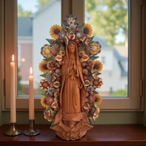 Virgin Mary 20” Handmade Clay Piece, Virgen de Guadalupe  Mexican Decoration, Mary Virgin Sculpture, Metepec Estado de México Virgencita
