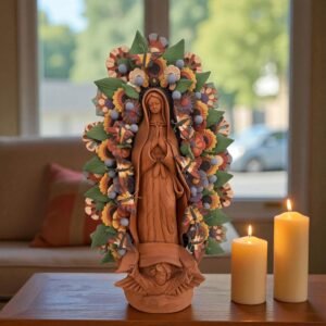 Virgin Mary 20” Handmade Clay Piece, Virgen de Guadalupe  Mexican Decoration, Mary Virgin Sculpture, Metepec Estado de México Virgencita