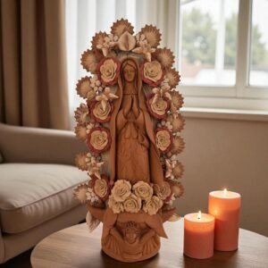 XL Virgin Mary Handmade Clay Piece, Virgen de Guadalupe  Mexican Decoration, Mary Virgin Sculpture,Metepec Estado de México Virgencita 23.7”