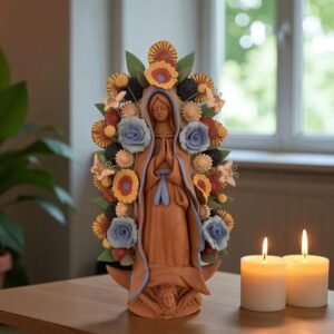 Virgin Mary Handmade Clay Piece, Virgen de Guadalupe  Mexican Decoration, Mary Virgin Sculpture, Metepec Estado de México Virgencita