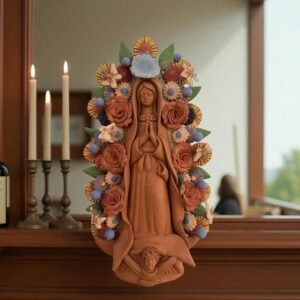 Virgin Mary Handmade Clay Piece, Virgen de Guadalupe  Mexican Decoration, Mary Virgin Sculpture, Metepec Estado de México Virgencita