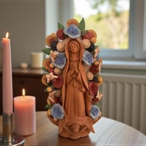 Virgin Mary Handmade Clay Piece, Virgen de Guadalupe  Mexican Decoration, Mary Virgin Sculpture, Metepec Estado de México Virgencita