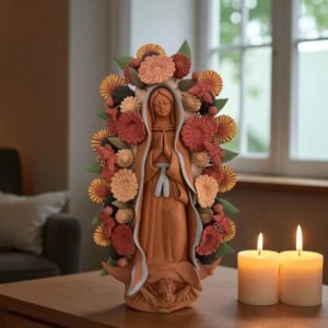 Virgin Mary Handmade Clay Piece, Virgen de Guadalupe  Mexican Decoration, Mary Virgin Sculpture, Metepec Estado de México Virgencita