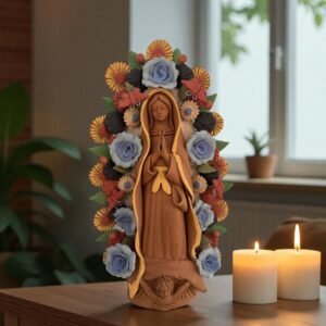 Virgin Mary Handmade Clay Piece, Virgen de Guadalupe  Mexican Decoration, Mary Virgin Sculpture, Metepec Estado de México Virgencita