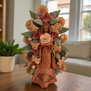 Virgin Mary Handmade Clay Piece, Virgen de Guadalupe  Mexican Decoration, Mary Virgin Sculpture, Metepec Estado de México Virgencita