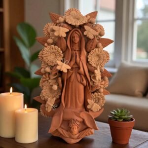 Virgin Mary Handmade Clay Piece, Virgen de Guadalupe  Mexican Decoration, Mary Virgin Sculpture, Metepec Estado de México Virgencita
