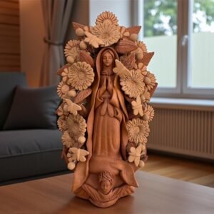Virgin Mary Handmade Clay Piece, Virgen de Guadalupe  Mexican Decoration, Mary Virgin Sculpture, Metepec Estado de México Virgencita