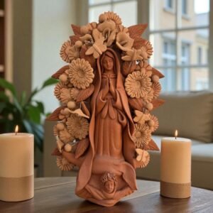 Virgin Mary Handmade Clay Piece, Virgen de Guadalupe  Mexican Decoration, Mary Virgin Sculpture, Metepec Estado de México Virgencita