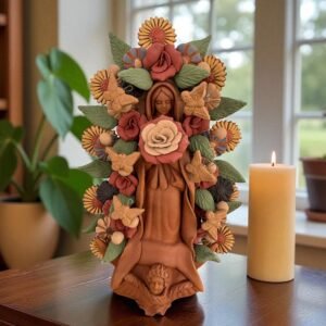 Virgin Mary Handmade Clay Piece, Virgen de Guadalupe  Mexican Decoration, Mary Virgin Sculpture, Metepec Estado de México Virgencita