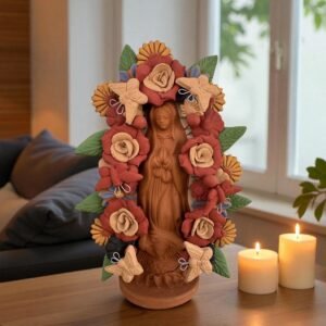 Virgin Mary Handmade Clay Piece, Virgen de Guadalupe  Mexican Decoration, Mary Virgin Sculpture, Metepec Estado de México Virgencita