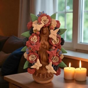 Virgin Mary Handmade Clay Piece, Virgen de Guadalupe  Mexican Decoration, Mary Virgin Sculpture, Metepec Estado de México Virgencita