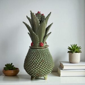 Mexican pottery, Pineapple decor, Mexican decoration, Pineapple sculpture, Glazed clay pineapple, Pottery from Michoacan