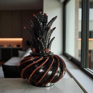 Mexican pottery, Pineapple decor, Mexican decoration, Pineapple sculpture, Glazed clay pineapple, Pottery from Michoacan