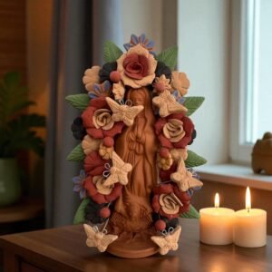 Virgin Mary Handmade Clay Piece, Virgen de Guadalupe  Mexican Decoration, Mary Virgin Sculpture, Metepec Estado de México Virgencita