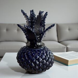 Mexican pottery, Pineapple decor, Mexican decoration, Pineapple sculpture, Glazed clay pineapple, Pottery from Michoacan