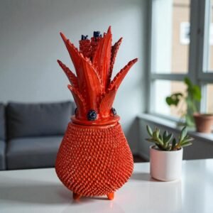 Mexican pottery, Pineapple decor, Mexican decoration, Pineapple sculpture, Glazed clay pineapple, Pottery from Michoacan