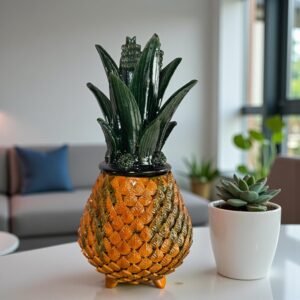 Mexican pottery, Pineapple decor, Mexican decoration, Pineapple sculpture, Glazed clay pineapple, Pottery from Michoacan