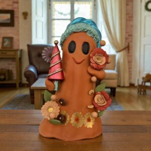 Handmade Mexican Christmas Ghost Sculpture, Clay Holiday Figurine, Metepec Pottery Art, Unique Christmas Home Decor