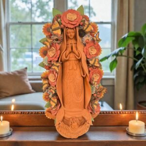 XL Virgin Mary Handmade Clay Piece, Virgen de Guadalupe  Mexican Decoration, Mary Virgin Sculpture,Metepec Estado de México Virgencita 23.7”