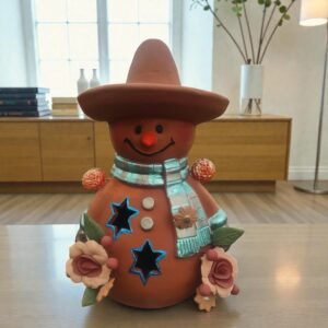 Snowman Sculpture Handmade Metepec, Christmas Decor For Girt, Tea Light,  Candle Holder, Folk Art Figurine, Frosty, Muñeco De Nieve