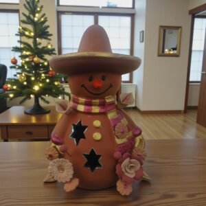 Snowman Sculpture Handmade Metepec, Christmas Decor For Girt, Tea Light,  Candle Holder, Folk Art Figurine, Frosty, Muñeco De Nieve