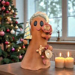 Handmade Mexican Christmas Ghost Sculpture, Clay Holiday Figurine, Metepec Pottery Art, Unique Christmas Home Decor