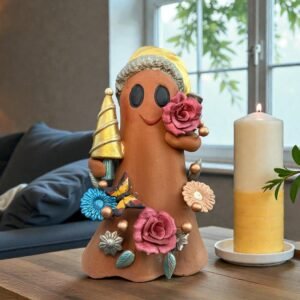 Handmade Mexican Christmas Ghost Sculpture, Clay Holiday Figurine, Metepec Pottery Art, Unique Christmas Home Decor