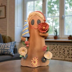 Handmade Mexican Christmas Ghost Sculpture, Clay Holiday Figurine, Metepec Pottery Art, Unique Christmas Home Decor